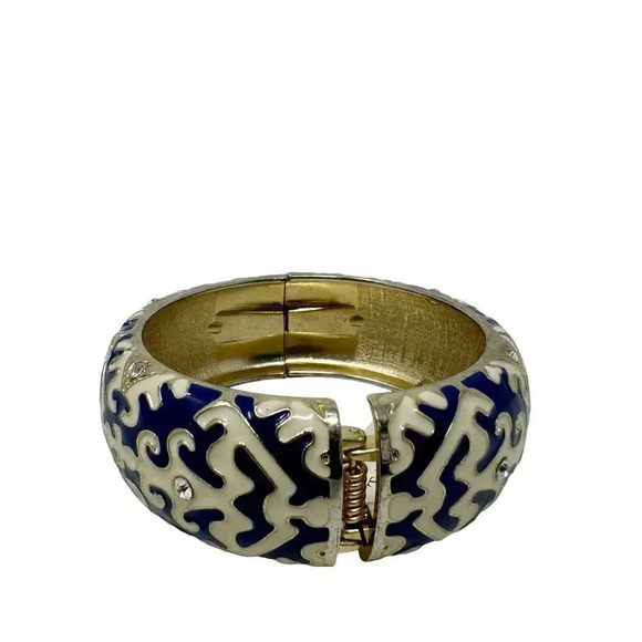 Talbots Bracelet enamel hingle bangle blue and cream NWT - Picture 4 of 7